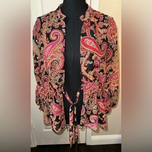 Coldwater Creek Women’s XL Paisley Tie Front Cardigan Elastic Waist Long Sleeve